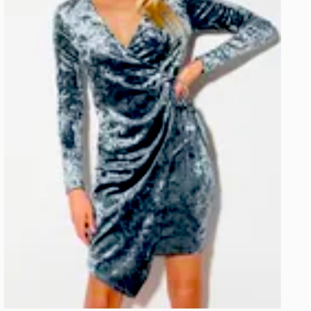 Lulus Blue Grey long sleeve wrap dress.